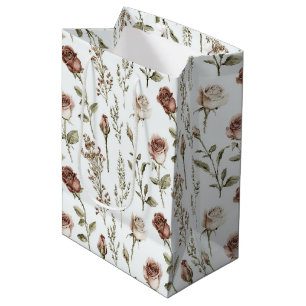 Red Pink Rose Floral Birthday Medium Gift Bag