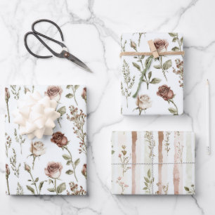 Red Pink Rose Floral Birthday Wrapping Paper Sheets