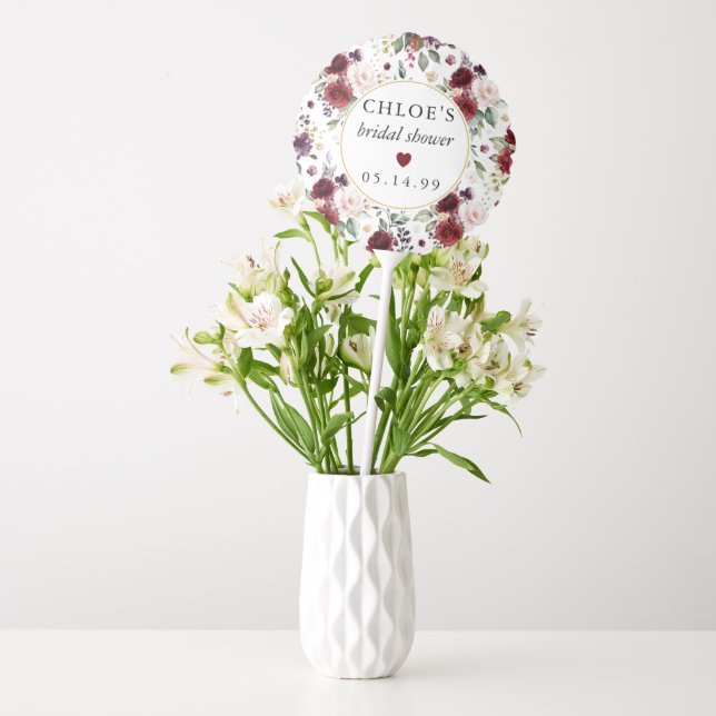 Red Pink Rose Floral Bridal Shower Balloon (Vase)
