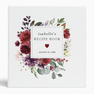 Red Pink Rose Floral Bridal Shower Recipe Book 3 Ring Binder