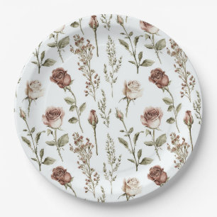 Red Pink Rose Floral Paper Plates