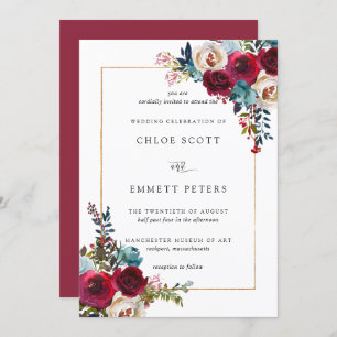 Red Pink Rose Floral Wedding Invitation