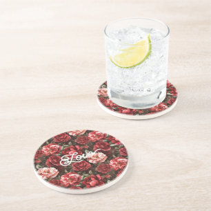 Red Pink Rose Flowers Coaster