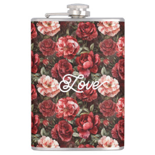 Red Pink Rose Flowers Flask