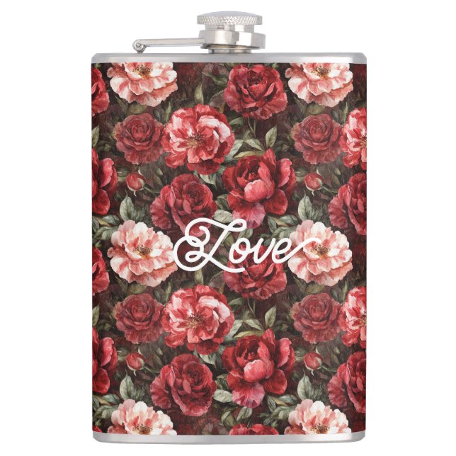 Red Pink Rose Flowers Flask (Front)