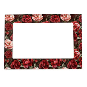 Red Pink Rose Flowers Magnetic Frame