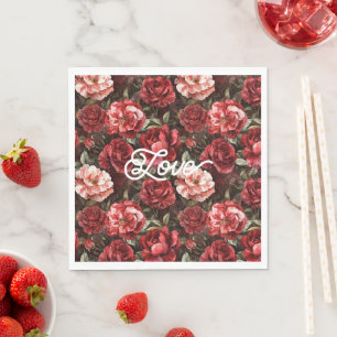 Red Pink Rose Flowers Napkins