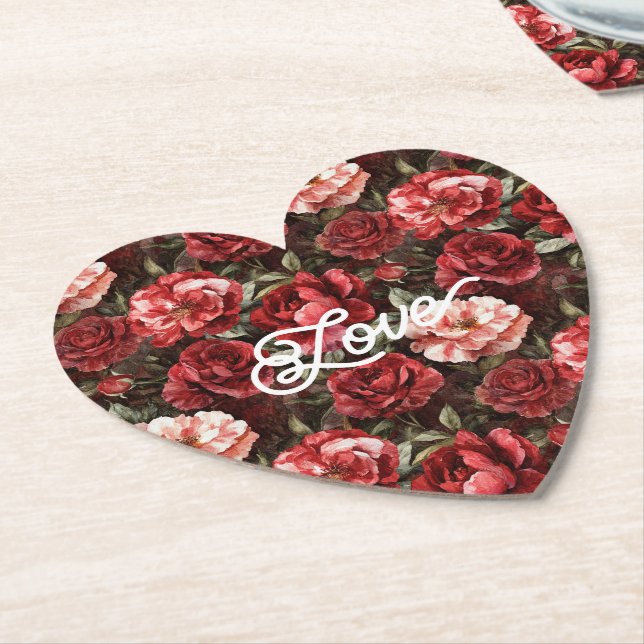 Red Pink Rose Flowers Paper Coaster (Angled)