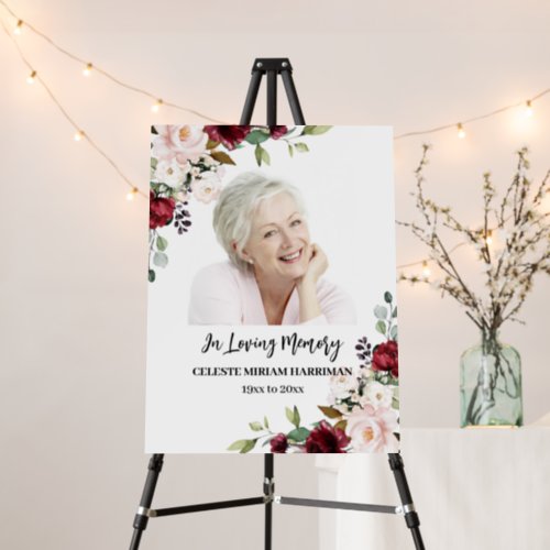 Red Pink Rose Funeral Photo Sign Foam Board