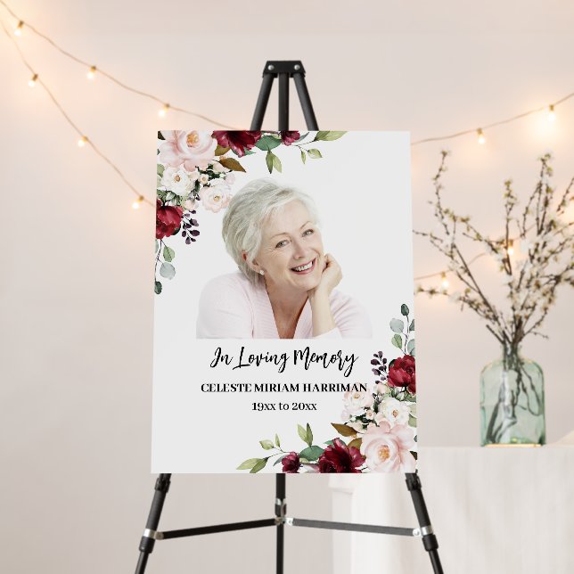 Red Pink Rose Funeral Photo Sign Foam Board (In Situ (Stand))