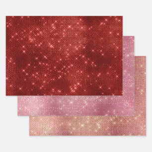 Red Pink Rose Gold Glitzy Chic Glam Sparkle Wrapping Paper Sheets