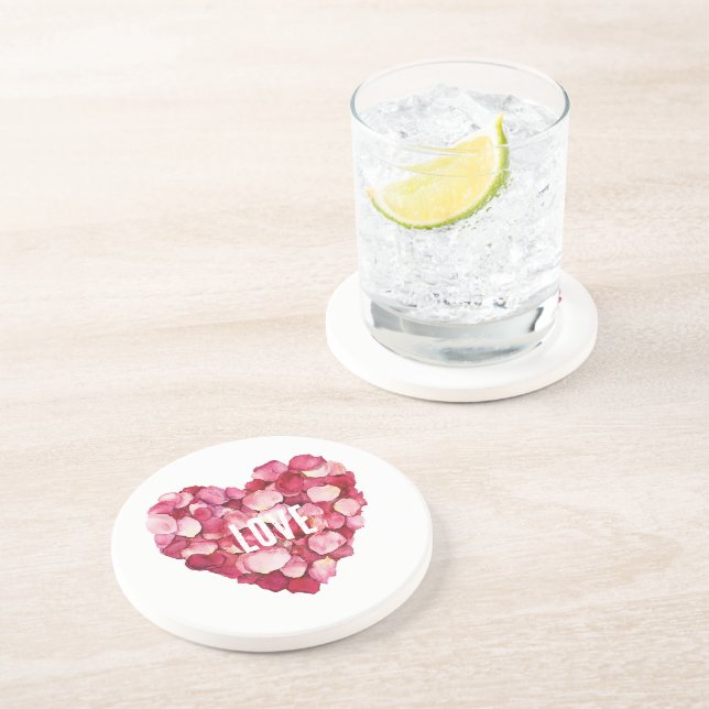 Red Pink Rose Petals Floral Love Coaster (Side)