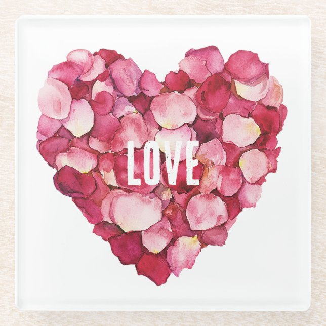 Red Pink Rose Petals Floral Love Glass Coaster (Front)