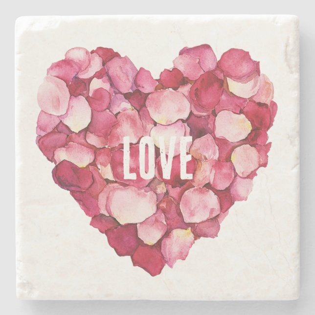 Red Pink Rose Petals Floral Love Stone Coaster (Front)