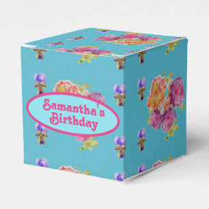Red Pink Rose Shabby Chic Teal Aqua Floral Favor Favor Boxes