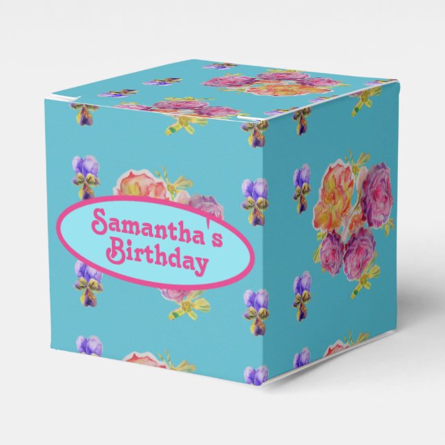 Red Pink Rose Shabby Chic Teal Aqua Floral Favor  Favor Boxes (Front Side)