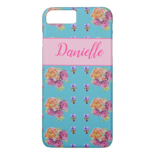 Red Pink Rose Shabby Chic Teal Aqua Floral Flower iPhone 8 Plus7 Plus Case