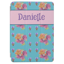 Red Pink Rose Shabby Chic Teal Aqua Floral Flower iPad Air Cover