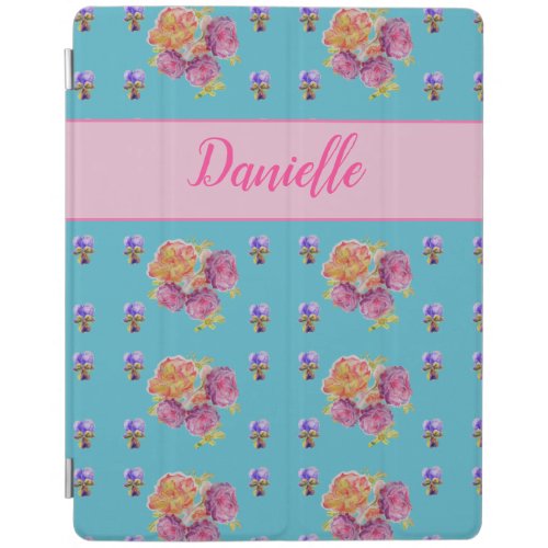 Red Pink Rose Shabby Chic Teal Aqua Floral Flower iPad Smart Cover