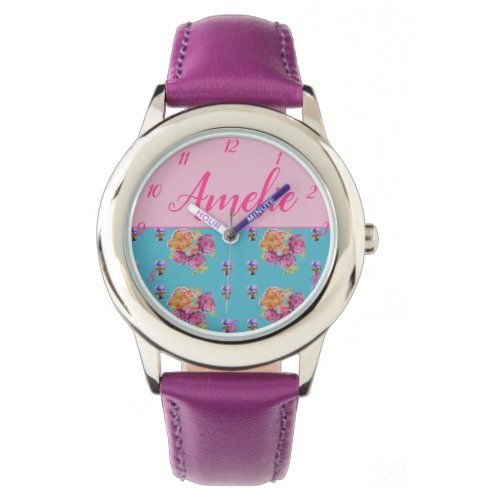 Red Pink Rose Shabby Chic Teal Aqua Floral Flower Watch