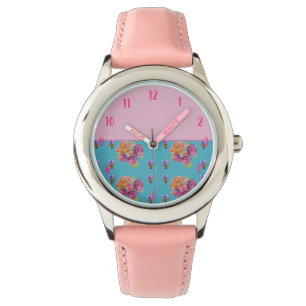 Red Pink Rose Shabby Chic Teal Aqua Floral Flower Watch