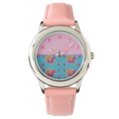 Red Pink Rose Shabby Chic Teal Aqua Floral Flower  Watch