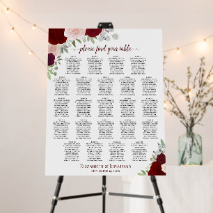 Red & Pink Roses 23 Table Wedding Seating Chart Foam Board