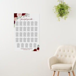 Red & Pink Roses 29 Table Wedding Seating Chart Foam Board