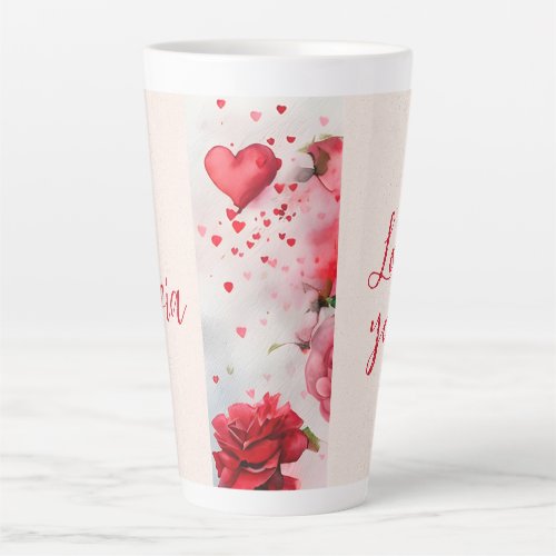 Red pink roses and hearts Love you Romantic Latte Mug