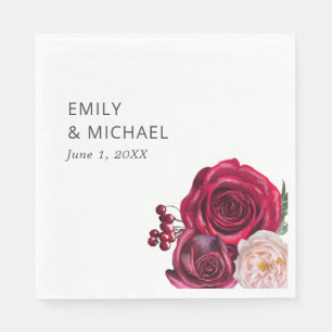 Red Pink Roses Cranberries Bridal Shower Napkins