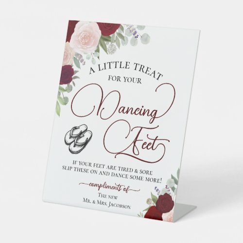 Red  Pink Roses Dancing Feet Flip Flop Wedding  Pedestal Sign