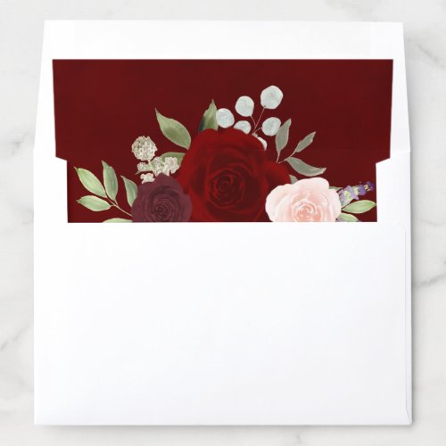 Red  Pink Roses Elegant Boho Chic Wedding  Envelope Liner