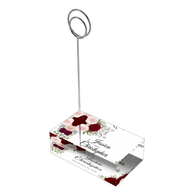 Red & Pink Roses Elegant Boho Floral Wedding Place Card Holder (Corner)