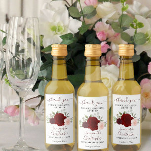 Red & Pink Roses Elegant Wedding Thank You Mini Wine Label