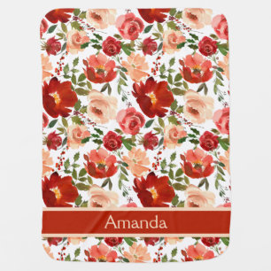 Red Pink Roses Floral Baby Girl Pattern Blanket