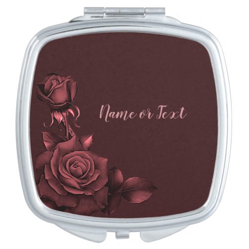 Red Pink Roses Flowers Maroon Rustic Compact Mirror