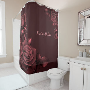 Red Pink Roses Flowers Maroon Rustic Shower Curtain