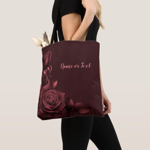 Red Pink Roses Flowers Maroon Stylish Tote Bag