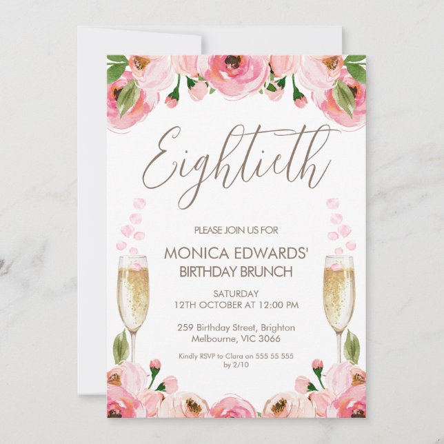 Red Pink Roses Glasses Adult Birthday Invitation (Front)