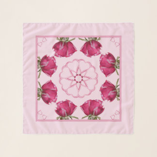 Red Pink Roses Hearts Chiffon Scarf