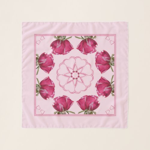 Red Pink Roses Hearts Chiffon Scarf