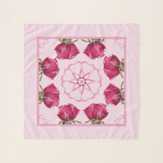Red Pink Roses Hearts Chiffon Scarf