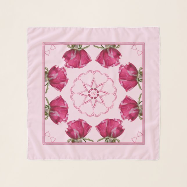 Red Pink Roses Hearts Chiffon Scarf (Front)