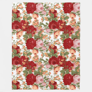 Red & Pink Roses Pattern Fleece Blanket