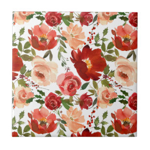 Red Pink Roses Poppies Trendy Girly bathroom  Ceramic Tile