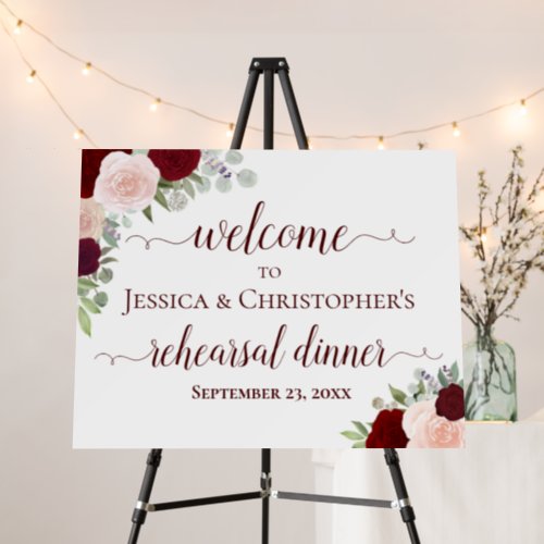 Red  Pink Roses Wedding Rehearsal Dinner Welcome Foam Board