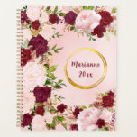 Red &amp; Pink Roses with Gold Name Frame Personalized Planner