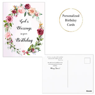 Red Pink Roses Wreath Orthodox Christian Birthday Postcard