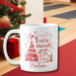 Red Pink Santa's Favorite Yoga Instructor Coffee Mug