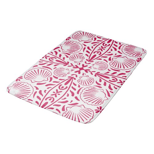 Red Pink Sheashells Coral Modern Bold Beach House Bath Mat